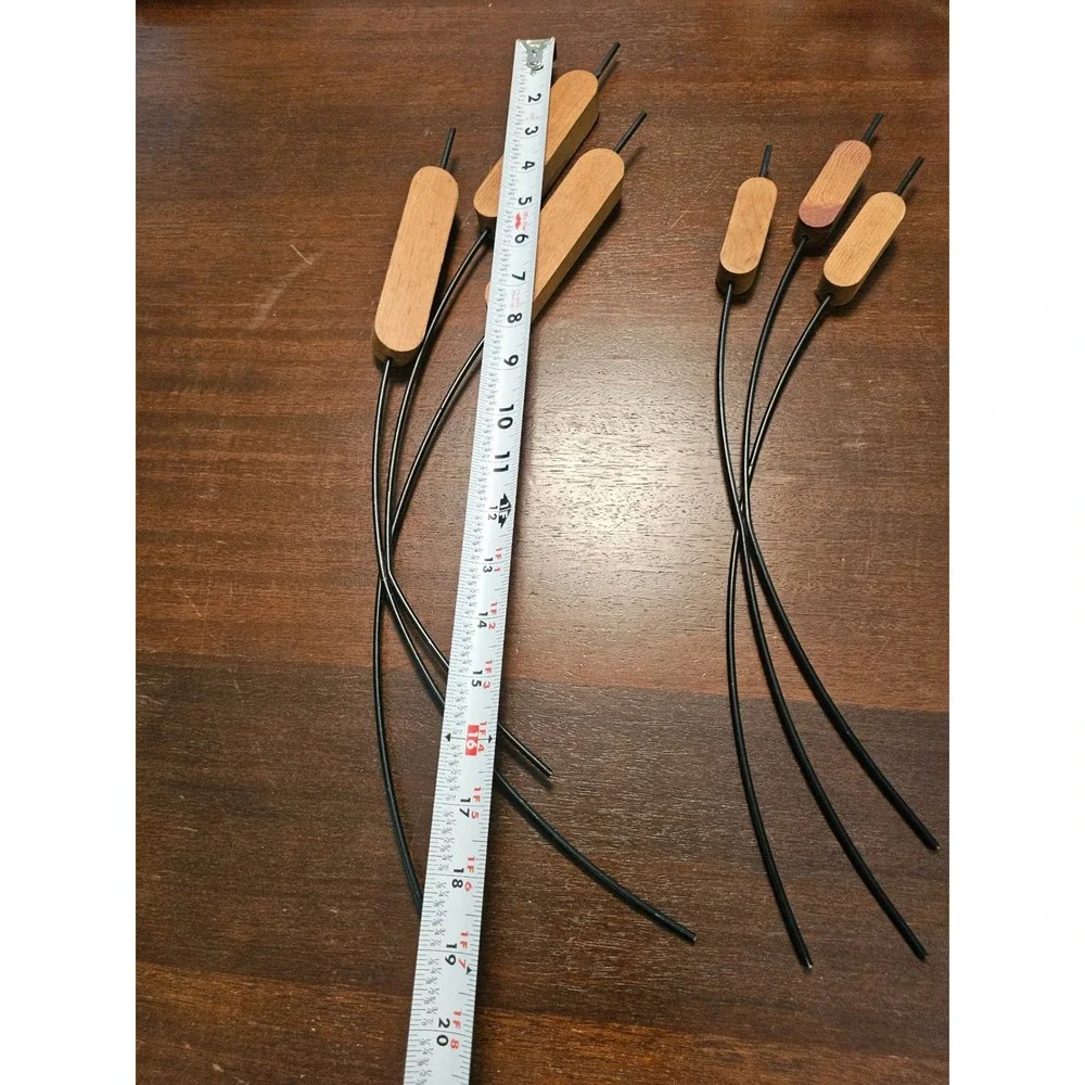Handmade Wooden Cattail Floral Picks Set of 6 Brown Mid Century Modern Decor